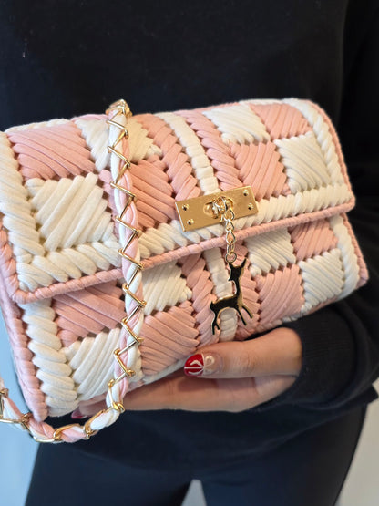 Sac artisanal rose et blanc pièce unique 
