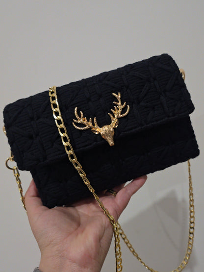 Vue face du sac bandoulière noir fait main