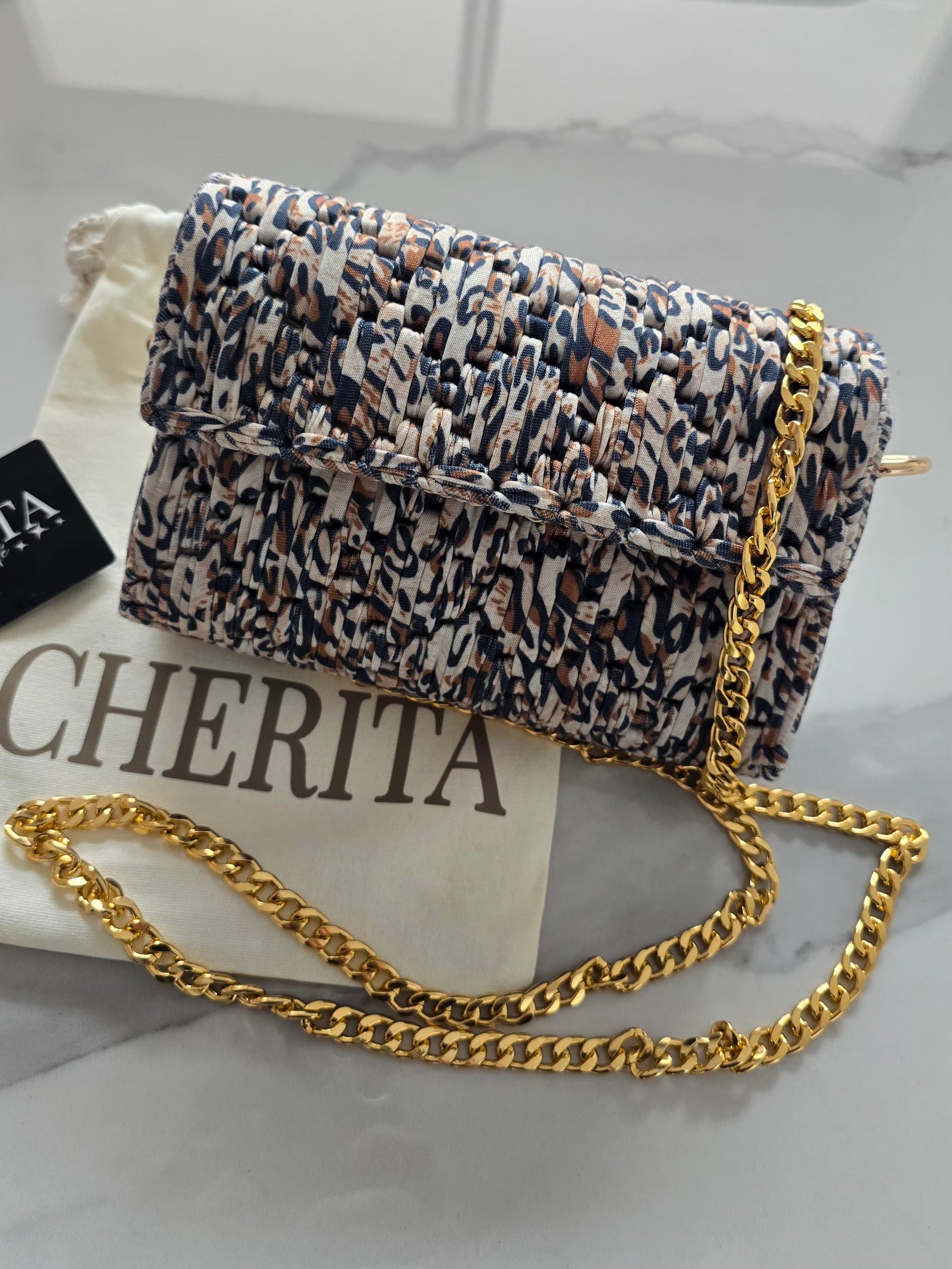 Sac bandoulière léopard beige noir fait main