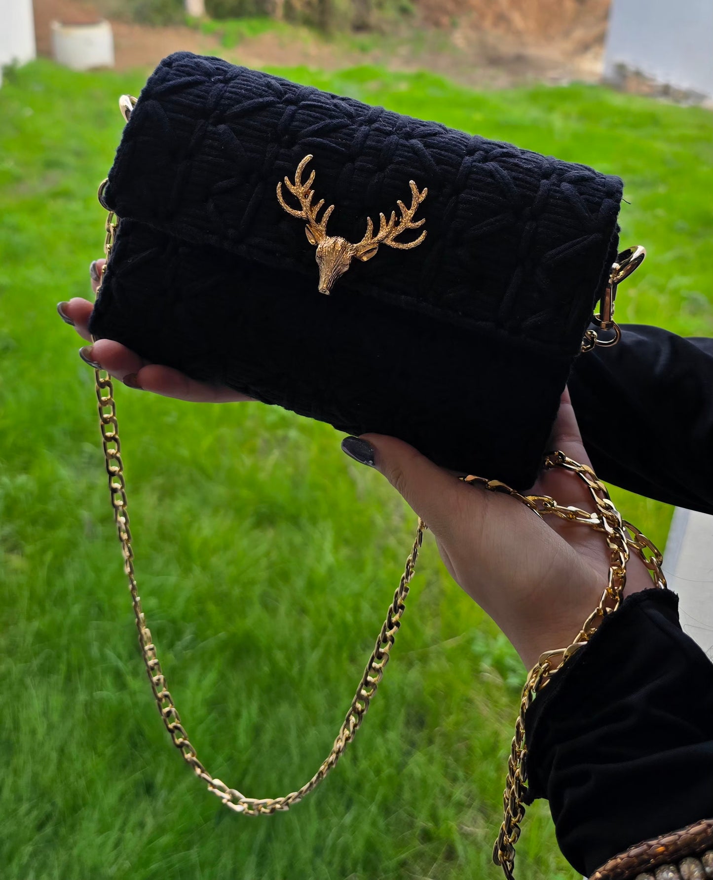 Sac noir élégant avec cerf doré fait main