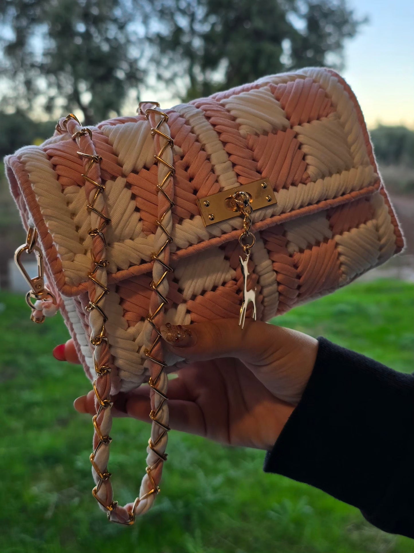 Sac rose et blanc création artisanale CHERITA