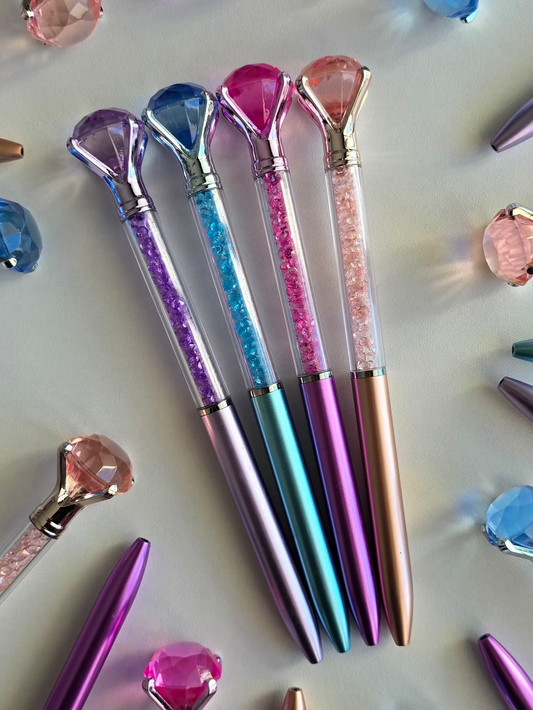stylo bille violet avec diamant décoratif élégant
